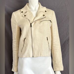 Ralph Lauren linen cream herringbone moto jacket